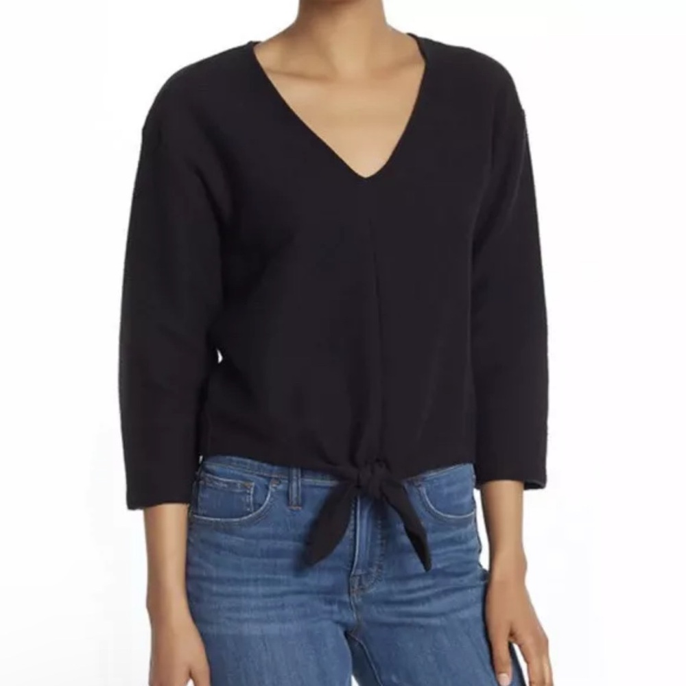 Madewell Texture & Thread tie front top in black